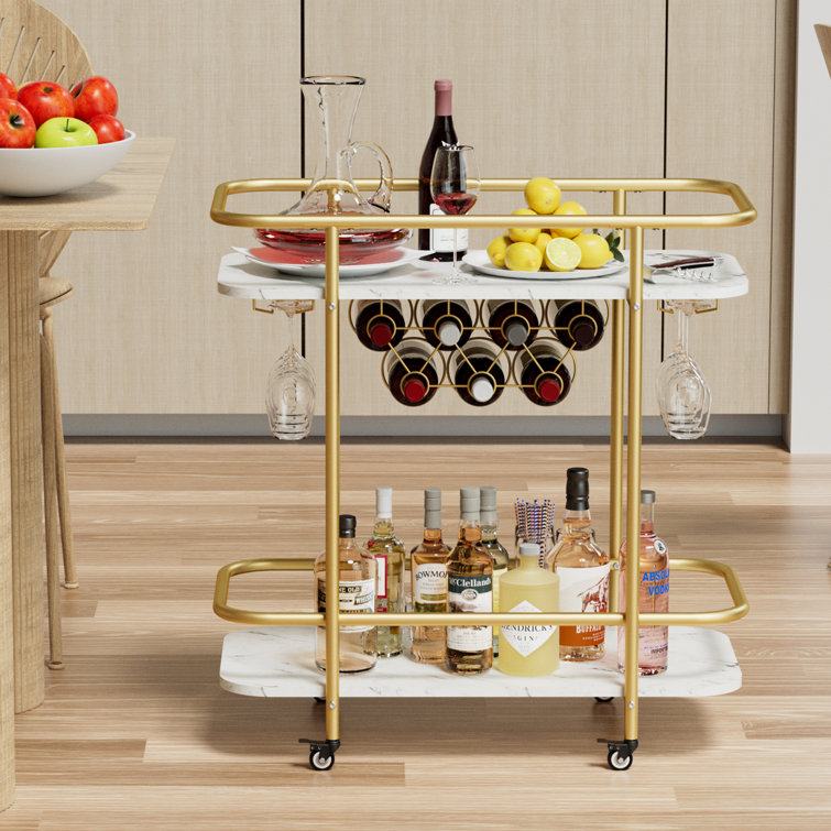 Gold bar cart online with wine glass rack